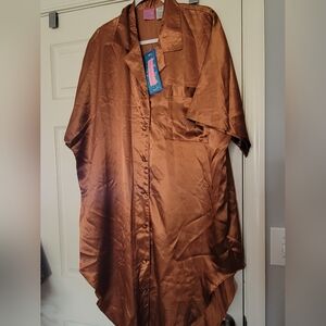 Vintage Sleep Solutions Copper Satin Button Down Sleep Shirt Nightgown 1XL NWT